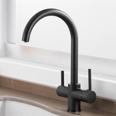 Imagem de Torneiras de cozinha pretas Torneiras com filtro de água Torneiras de cozinha Misturador Torneira com filtro de água potável Torneira de pia de cozinha Torneira de água, preta, tamanho único