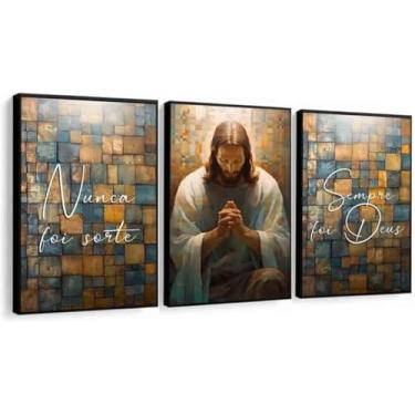 Imagem de Quadro Decorativo Jesus Cristo Abstrato Religioso luxo Sala Quarto Com Moldura (Vidro, 60x80)