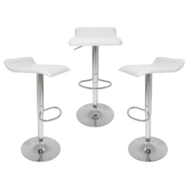 Imagem de Kit 3 Banquetas Belo Horizonte Branca Alta Giratória com Encosto Baixo, Regulagem de Altura para Cozinha Americana, Ilha e Bancada