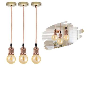 Imagem de Kit 3 Luminárias Pendentes Retro Vintage De Metal Com Lâmpadas Formato