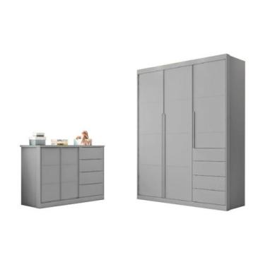 Imagem de Quarto Infantil Bebê Pérola Cômoda e Guarda Roupa Cinza - Phoenix Baby