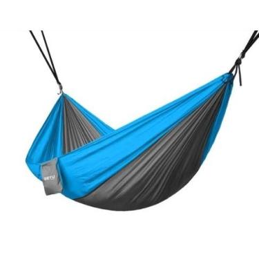 Imagem de Rede Para Descanso Compacta Resistente Leve Para Dormir Casal ou Solteiro Camping Caça Pesca Com Corda Mosquetão e Fita Cor:Cinza-azul