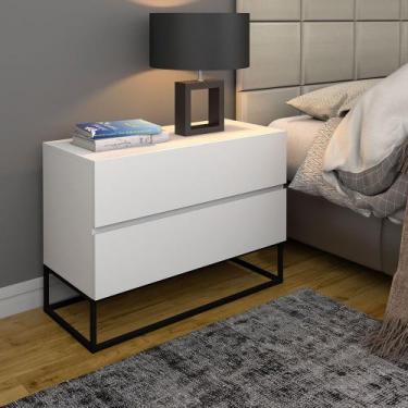 Imagem de Mesa De Cabeceira Com Pés De Ferro Preto Eros 60cm Com 2 Gavetas - Cas