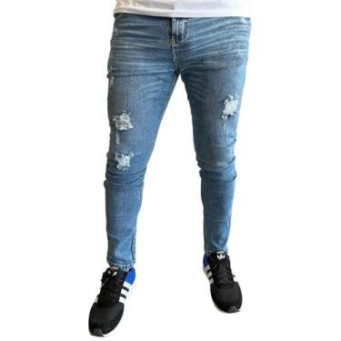 Imagem de calça jeans c/elastano skinny masculina rasgadas destroyed a pronta en