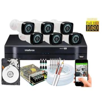 Imagem de Kit 6 Cameras Segurança 1080p Full Hd Dvr Intelbras 8 Canais Cabo e hd
