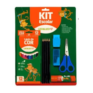 Imagem de Kit Escolar Lápis, Borracha, Apontador, Tesoura E Cola - Leo & Leo