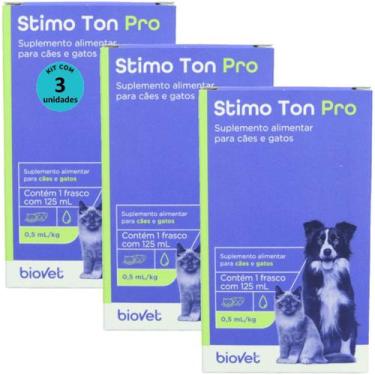 Imagem de Stimo Ton Pro 125ml Para Cães e Gatos Biovet Kit Com 3