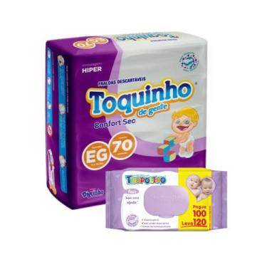 Imagem de Kit Fralda Toquinho Mega + Toalha Umedecida Tropolino c/ 120, EG