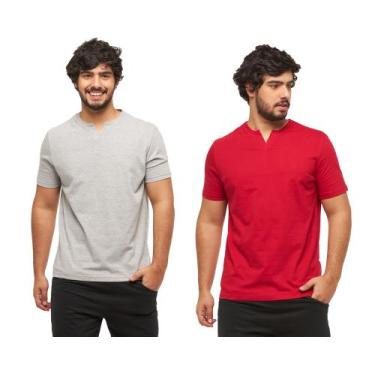 Imagem de Kit com 02 camisetas basica gola portuguesa - c3 - Wooks, Cinza, Verme