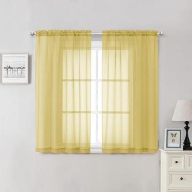 Imagem de Lecloud Cortinas transparentes amarelas de 137 cm de comprimento, 2 painéis, cortinas de voile com filtragem de luz para cozinha, quarto, janelas pequenas, bolso duplo para varão, sala de estar,