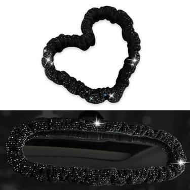 Imagem de Capa de espelho retrovisor de carro brilhante, capa de travesseiro de cabeça de broca completa, acessórios de interior de carro com strass de cristal para mulheres, ajuste universal - preta
