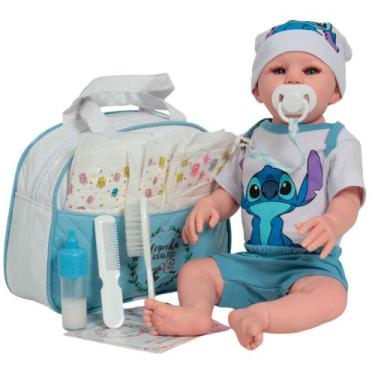 Imagem de Bebê Reborn Menino Roupa Stitch Azul Linda Enxoval Completo - Cegonha 