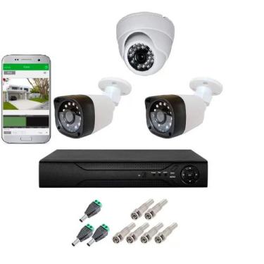 Imagem de Kit Cftv 3 Camera Segurança Hd 720p Dvr Full hd 4ch - Protec 