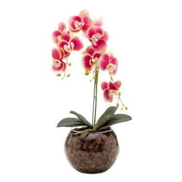 Imagem de Arranjo Orquídea Haste Tripla Silicone 3D Vaso Vidro Decorativo - Flor
