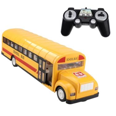 Imagem de Ônibus escolar RC Veículos de controle remoto 6 canais 2.4G Portas que abrem Aceleração e desaceleração Brinquedos com sons simulados e luzes LED Caminhão eletrônico recarregável para crianças