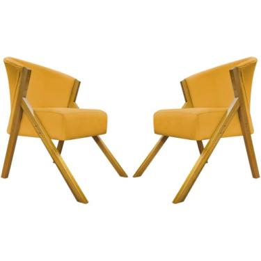 Imagem de Kit 2 Poltronas Para Sala Decorativa Cadeira Reforçada Para Recepção Manicure Sala De Espera Consultório Escritório Confortável You Suede Mostarda Braça Amadeirada