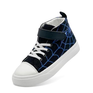 Imagem de Tênis infantil para meninos e meninas, cano alto, de lona, com gancho e laços, leve, desenho animado, casual, tênis de caminhada, Preto, azul, 13 Little Kid