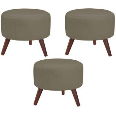 Imagem de Kit 03 Puffs Decorativos Redondo Pés Palito Couro Fendi - Gran Belo