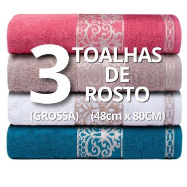 Imagem de Kit 3 Toalhas de Rosto Grossa e Grande 400g/m2 - 48x80cm - Ohana - 100