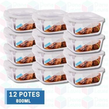Imagem de 12 Pote Marmita 800ML Quadrado c/ Tampa Vidro Resistente - QUALITY HOU