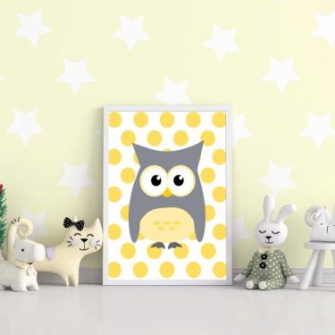 Imagem de Quadro 40x30cm Coruja Cinza e Amarelo Moldura - DECORATIVA
