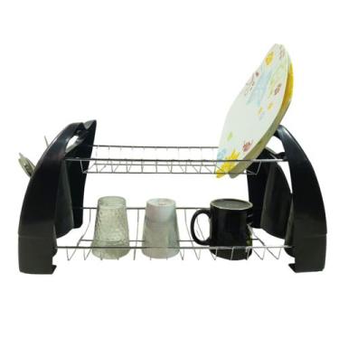 Imagem de Escorredor De Louça Misto Preto 12 Pratos 12 Copos Inox - MM PASSERINI