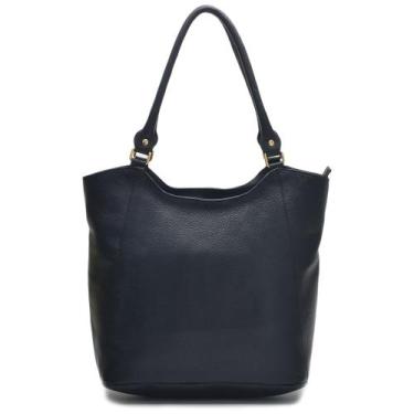 Imagem de Bolsa feminina de couro,ziper e bolso interno. - BELAJU, Preto