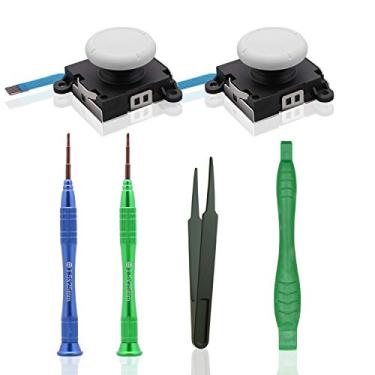 Imagem de Joy Stick de substituição para Nintendo Switch Lite, Joystick de substituição para Switch Lite e kit de ferramentas de reparo para Nintendo Switch Lite - pacote com 2 (branco)