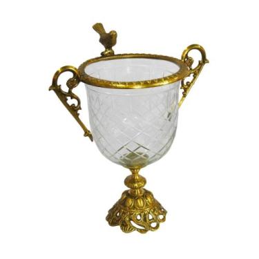 Imagem de Ânfora Pequena Bronze c Cristal Lapidado Passaro Luxo - LUXdécor