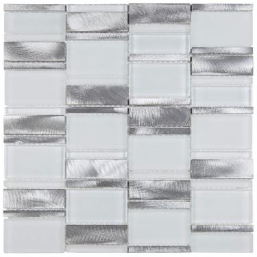 Imagem de Pastilha Mesclada de Vidro e Inox 29,4 X 29,8cm Petrus Glass Mosaic placas Branco/Metal