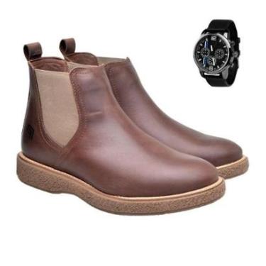 Imagem de Bota Botina Chelsea Masculina Em Couro Lançamento Com Relógio 2400-Masculino