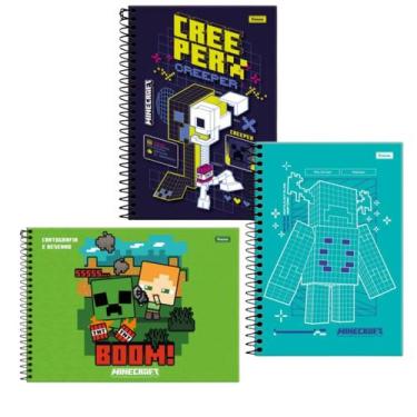 Imagem de Kit 2 Cadernos Espiral Minecraft + Caderno Desenho Minecraft - Foroni,