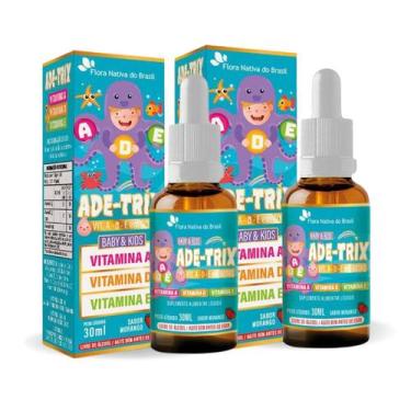 Imagem de Kit 2 Vitaminas A D e E  AdeTrix Kids Gotas Sabor Morango 30ml Flora N