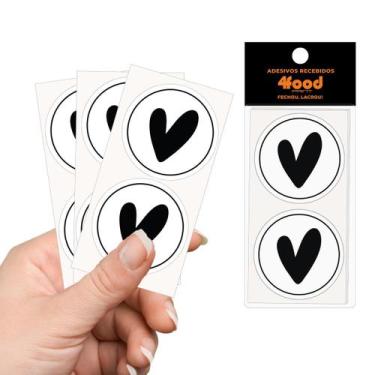 Imagem de 50 Etiquetas Adesivas  Coração Preto Adesivos Recebidos 4Cm - 4FOOD PR