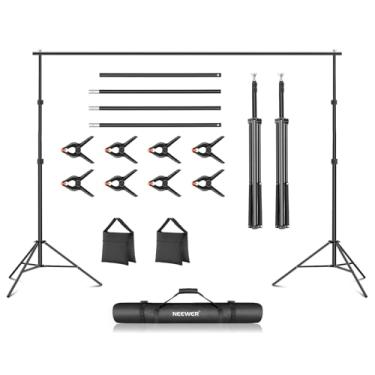 Imagem de Neewer Suporte de pano de fundo de 3 m x 2 m, sistema de suporte de cenário de estúdio fotográfico ajustável para festas de casamento, fotografia de retrato de fundo com 4 barras transversais, 8