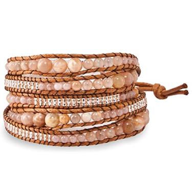 Imagem de G2F DESIGN Pulseira feminina – Pulseira vegana feita à mão em camadas de pedra natural, pulseiras empilháveis com contas da Tailândia, pulseiras hippie de verão, presentes de joias modernas, Free Size