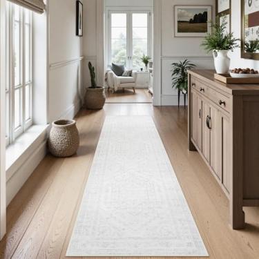 Imagem de Uphome Passadeira longa lavável Boho Entryway Runner, antiderrapante, tapete macio para casa de fazenda, tapete baixo para corredor, cozinha, banheiro, cinza claro, 80cm x 10cm
