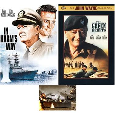 Imagem de O conjunto de 2 DVDs John Wayne com dupla característica no modo prejudicial e as boinas verdes, inclui cartão de arte brilhante da Segunda Guerra Mundial
