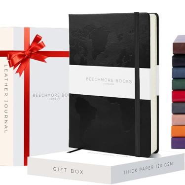 Imagem de Beechmore Books Planejador de viagem, preto | Capa dura de couro vegano com papel grosso forrado de 120 g/m² | com listas de verificação de viagem e 8 seções de viagem | Caixa de presente | para viajantes do ano sabático, lua de mel e feriados