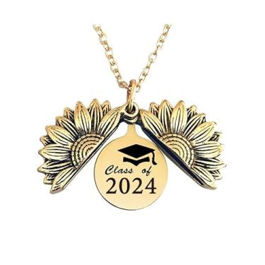 Imagem de LEXLUNE Presentes de formatura para ela 2023, presentes de formatura feitos à mão, colar de graduação, colar com pingente de girassol, presentes de girassol para mulheres, colar de medalhão, You are My Sunshine, Banhado a ouro, Sem Pedra Preciosa