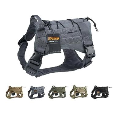 Imagem de EXCELLENT ELITE SPANKER Peitoral tático para cães de serviço militar, sem puxão, colete ajustável para treinamento de patrulha com alça para cães pequenos, médios e grandes (cinza-G)