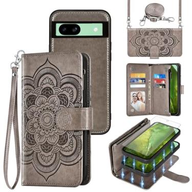 Imagem de Asuwish Capa de celular para Google Pixel 8A 5G carteira com zíper magnética destacável com protetor de tela de vidro temperado alça transversal cordão mandala flor porta-cartões Pixel8A A8 mulheres