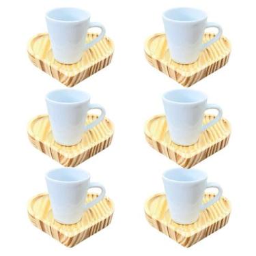 Imagem de Jogo 6 xícaras café expresso 55ml Porcelana c/ pires coração - Antilop