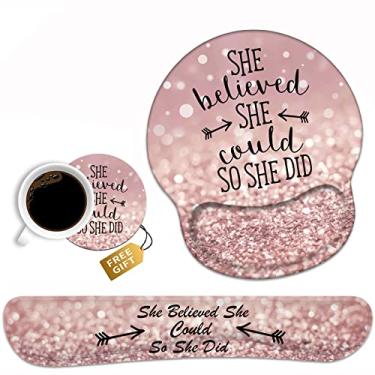 Imagem de Descanso de pulso para teclado e suporte de pulso para mouse pad, She Believed She Could So She Did com citação inspiradora base de poliuretano antiderrapante, fácil digitação e alívio da dor no pulso, perfeito para escritório em casa e estudar