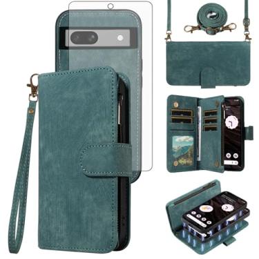 Imagem de Asuwish Capa de celular para Google Pixel 7A 5G 2023 com zíper carteira magnética destacável com protetor de tela de vidro temperado alça transversal alça flip porta-cartão slot Pixel7A A7 mulheres