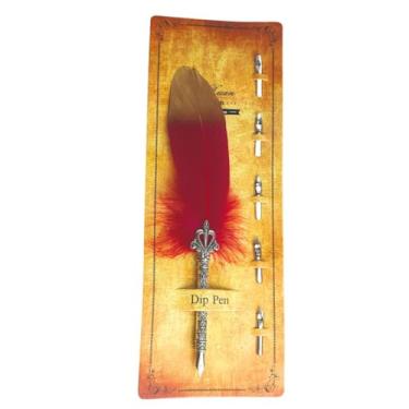 Imagem de Caneta Tinteiro Pena Simples Vermelho com Dourado