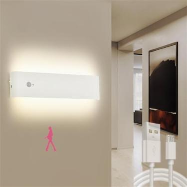 Imagem de Luminária de parede longa com sensor de movimento, arandela LED, recarregável, operada por bateria, lâmpada de parede interna com interruptor, acrílico, alumínio, quarto, sala de estar, escr