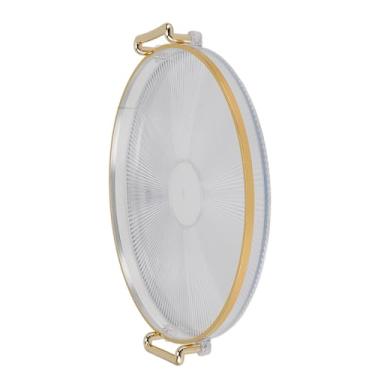 Imagem de Bandeja de Servir Redonda Com Borda Dourada, Elegante, Multifuncional, Bandeja de Sobremesa de Frutas Com Alça Dourada para Festa, Buffet, Louça (Transparente)