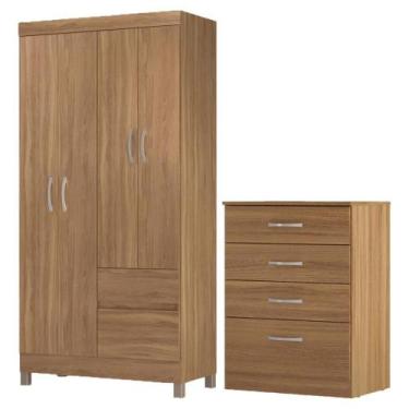Imagem de Kit Guarda Roupa Solteiro 4 Portas Lótus Cômoda Astral - Demóbile, Amê