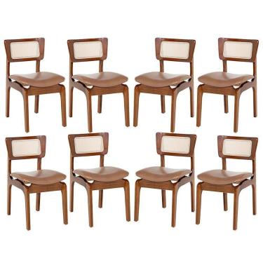 Imagem de Kit 8 Cadeiras De Jantar Portugal Em Madeira Imbuia Com Tela Rattan Impermeável Caramelo L85